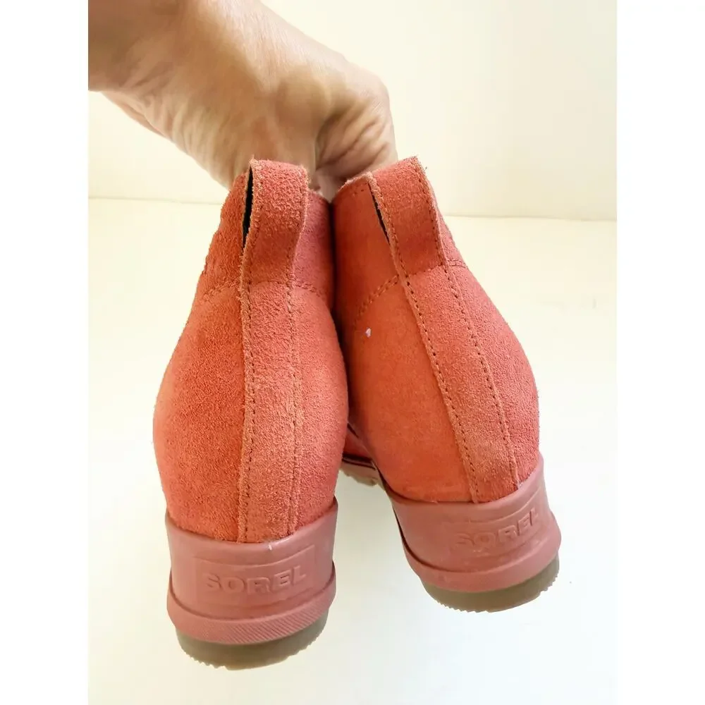 Sorel Evie Pull-On Red Waterproof Suede Ankle Boots Bootie Lug Sole Orange 8